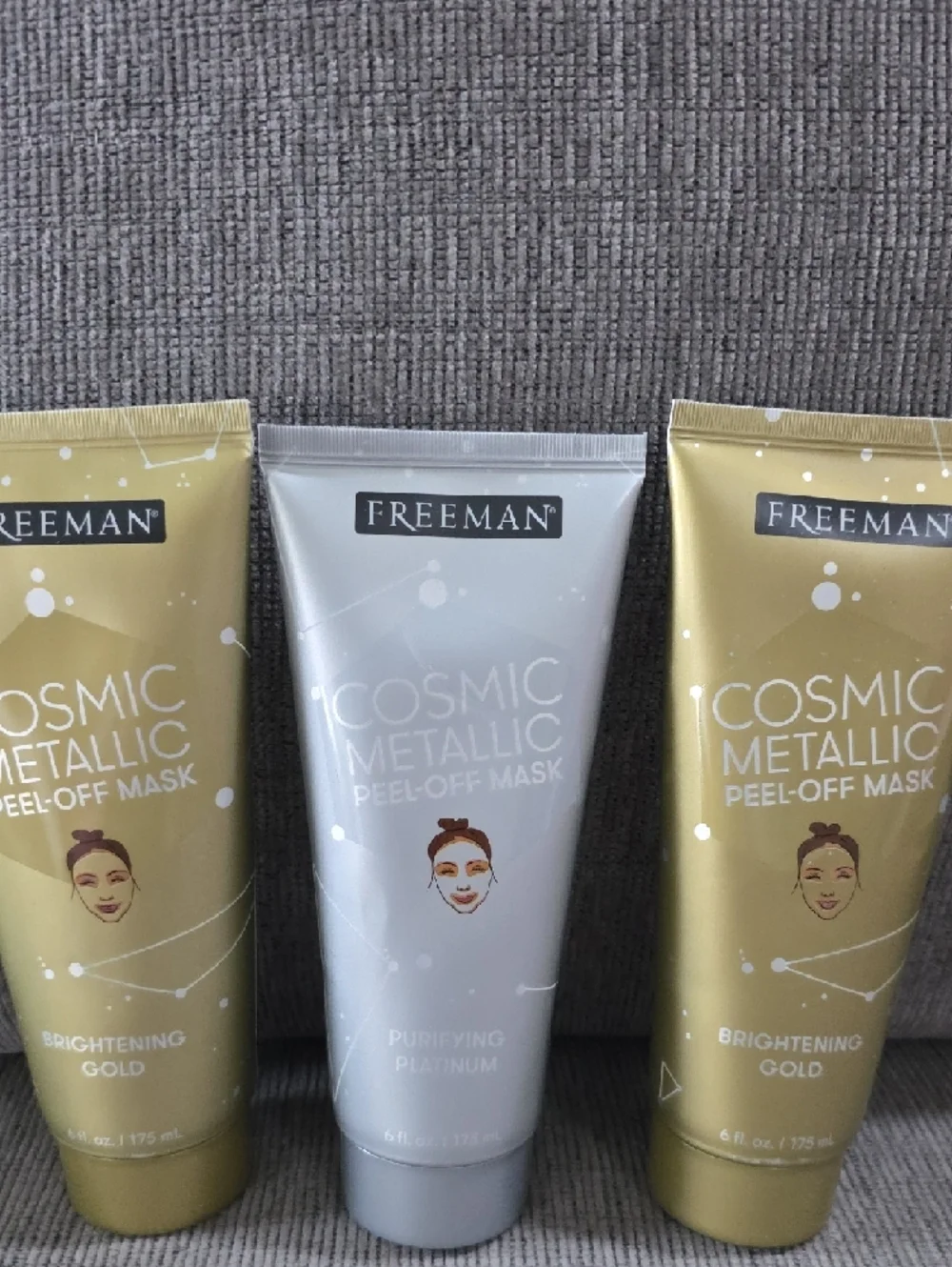 Freeman Cosmic Metallic Peel-Off Mask Trio -2 Gold & 1 Platinum,‎ New, 6oz. Each